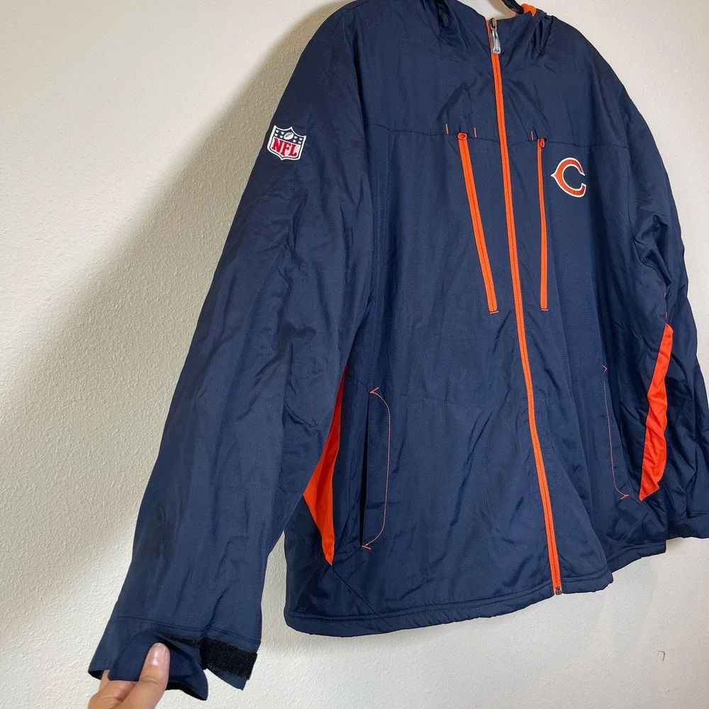 Vintage Reebok Chicago Bears NFL On-Field Full Zip Hooded Windbreaker Jacket XL